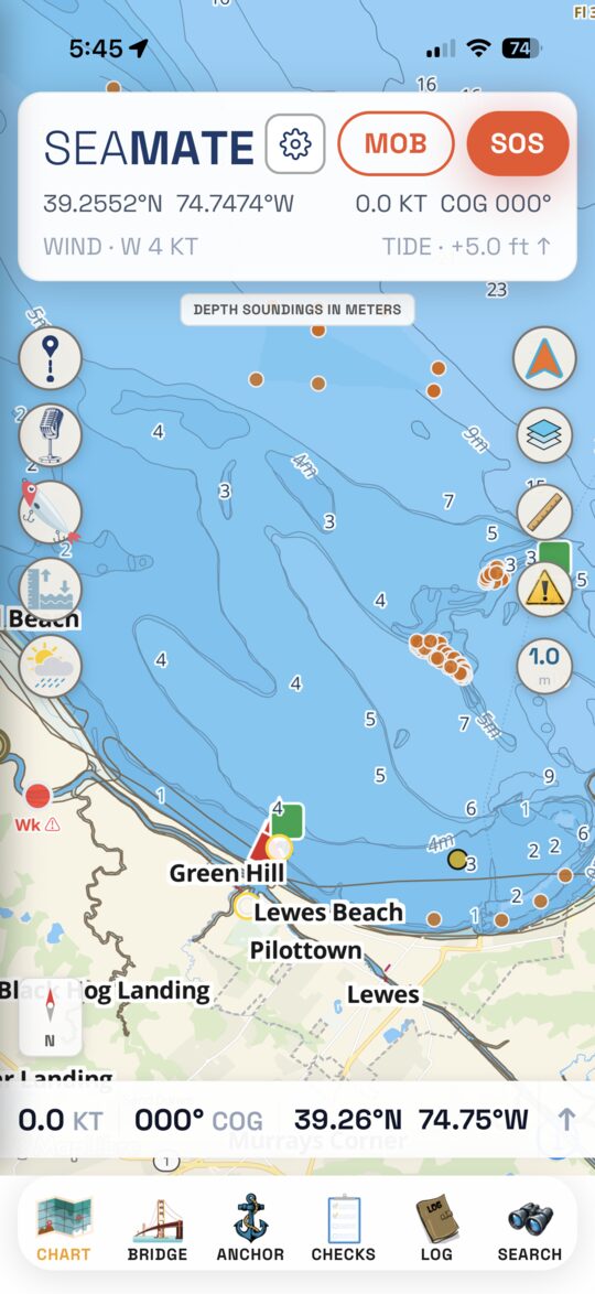 SeaMate offline NOAA vector chart showing vessel position