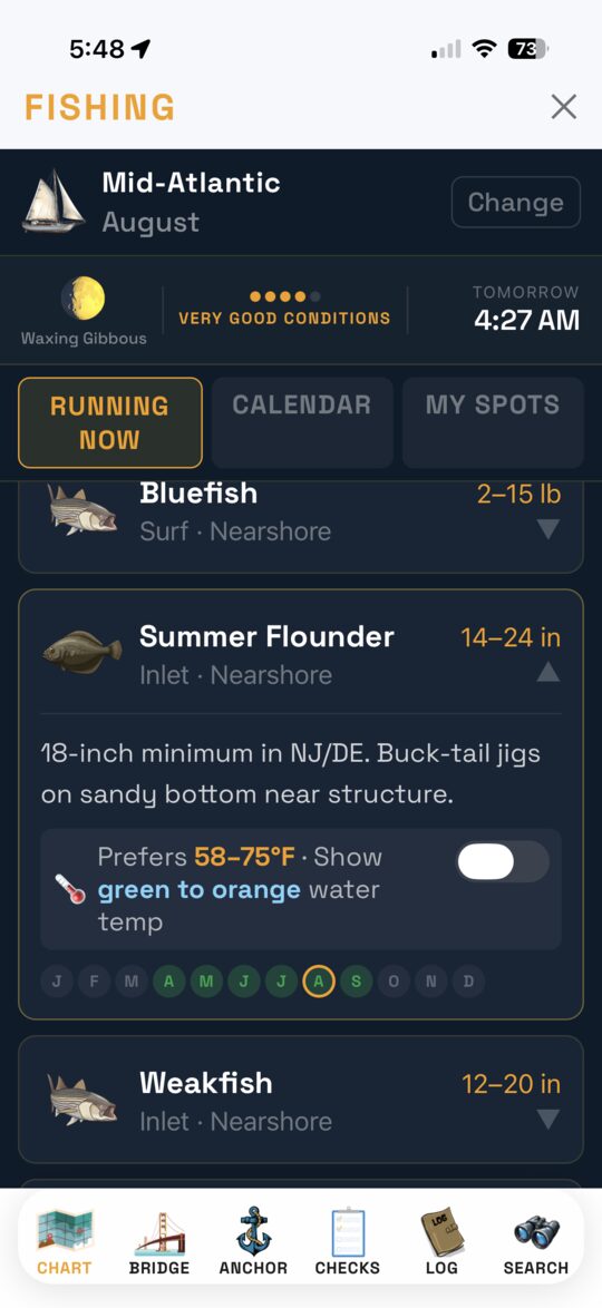 Solunar fishing tables with moon phase ratings